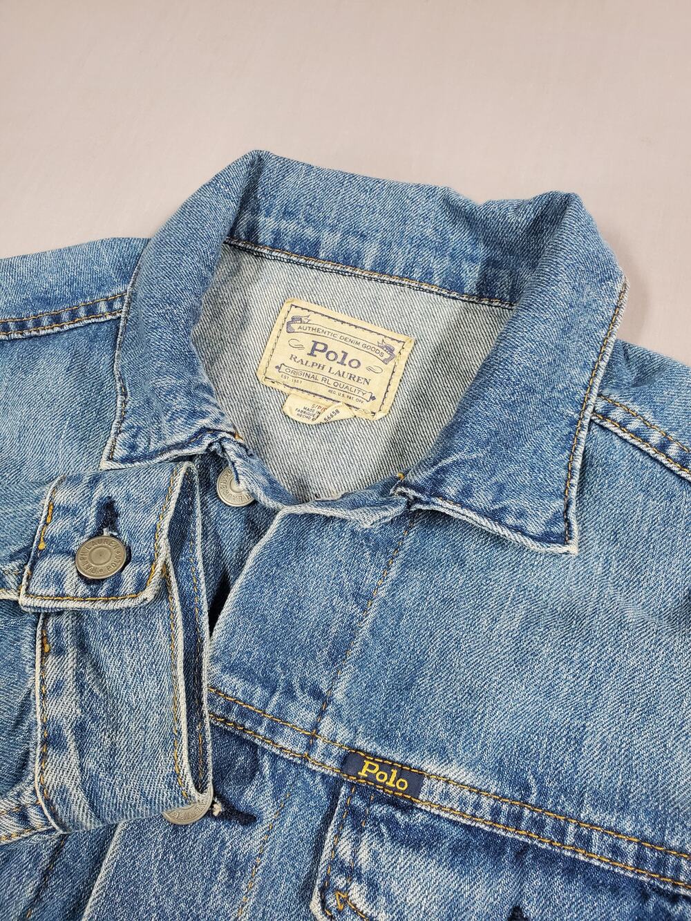 Vintage Polo Ralph Lauren Denim Trucker Jean Jacket Womens Size Small Faded